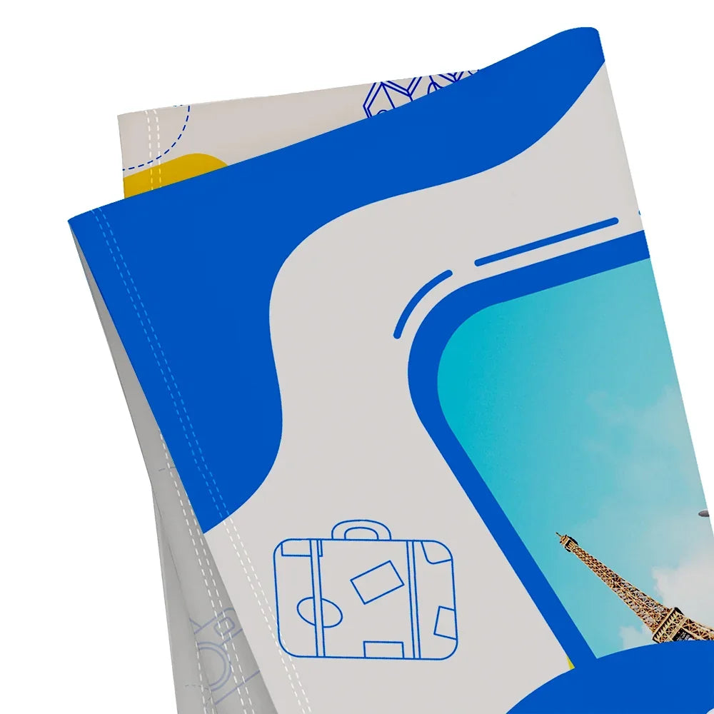 Custom printed brochure with travel theme and Eiffel Tower graphic