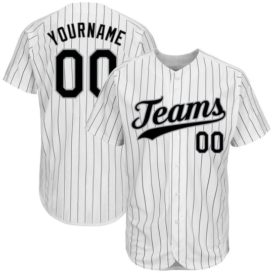 Custom White Black Pinstripe Black-Gray Authentic Baseball Jersey (SHIP FREE)