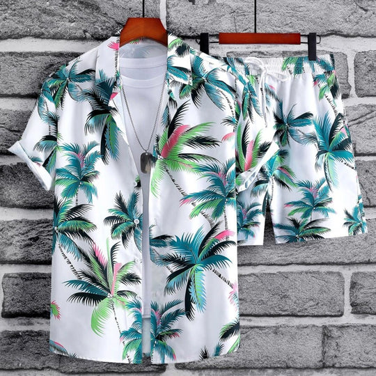 Camisa y pantalones cortos con estampado tropical (sublimación completa) #500023